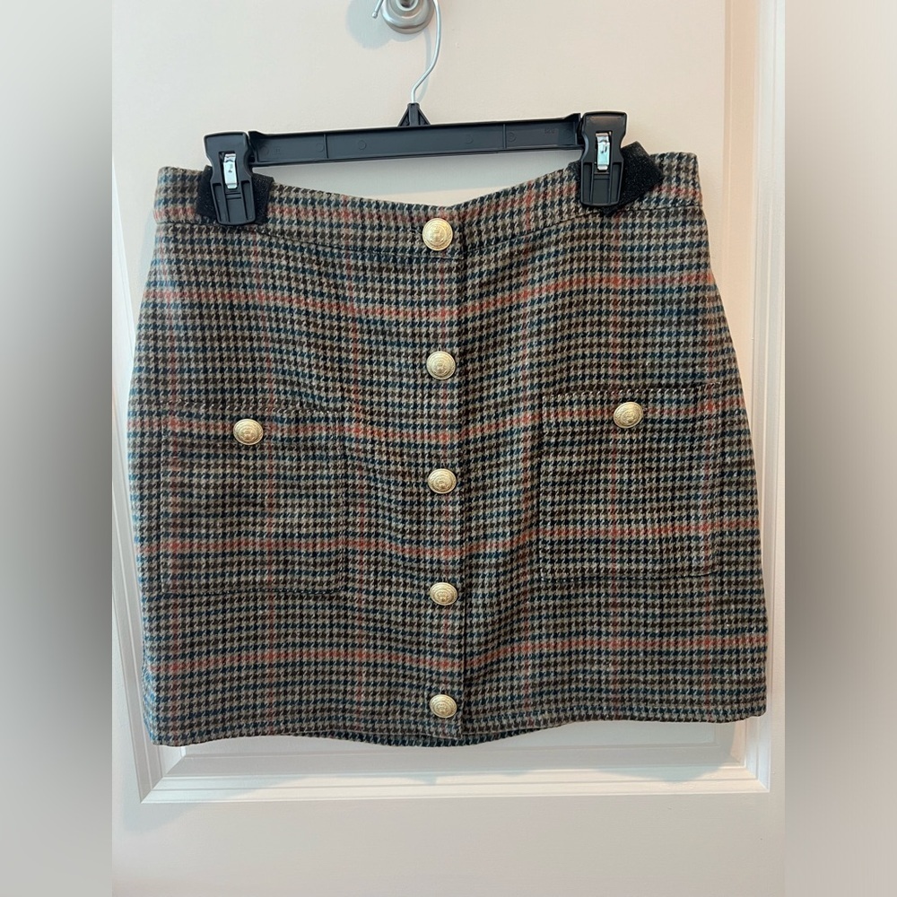 L'AGENCE Zander Button Mini Skirt in Tan And Teal NWT - Picture 3 of 16